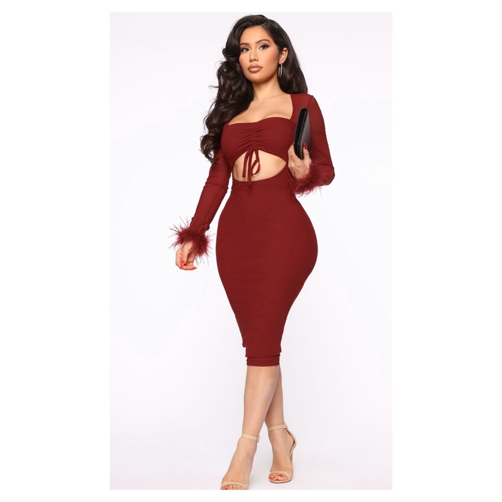Burgundy Midi Dress - Take My Autograph SZ L